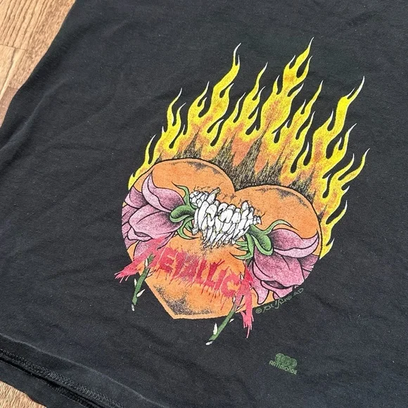 Vintage 90s Metallica Pushead Flaming Skull Heart Artimonde T Shirt Mens XL - Picture 15 of 16